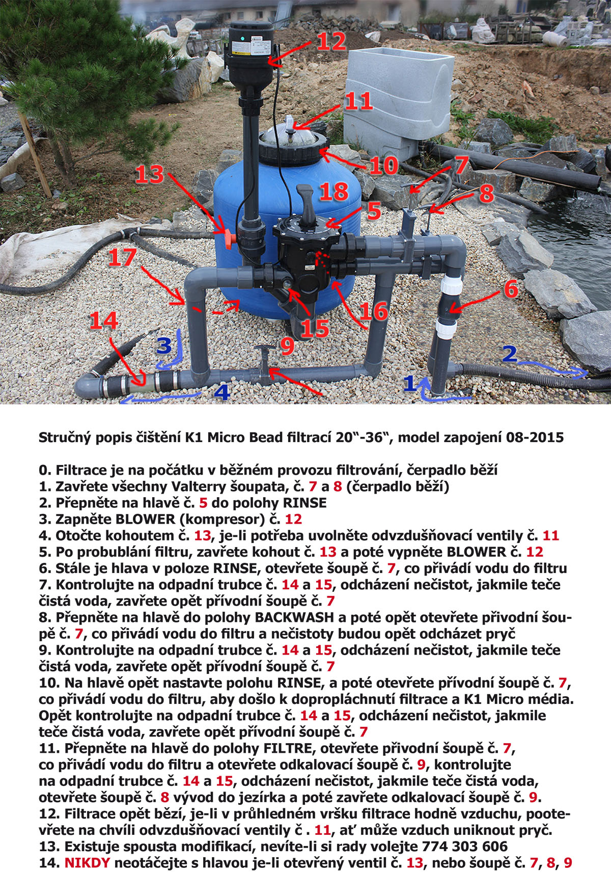 Čištění K1 Micro Bead základní verze, Cleaning K1 Micro Bead Filtration, Basic rules 