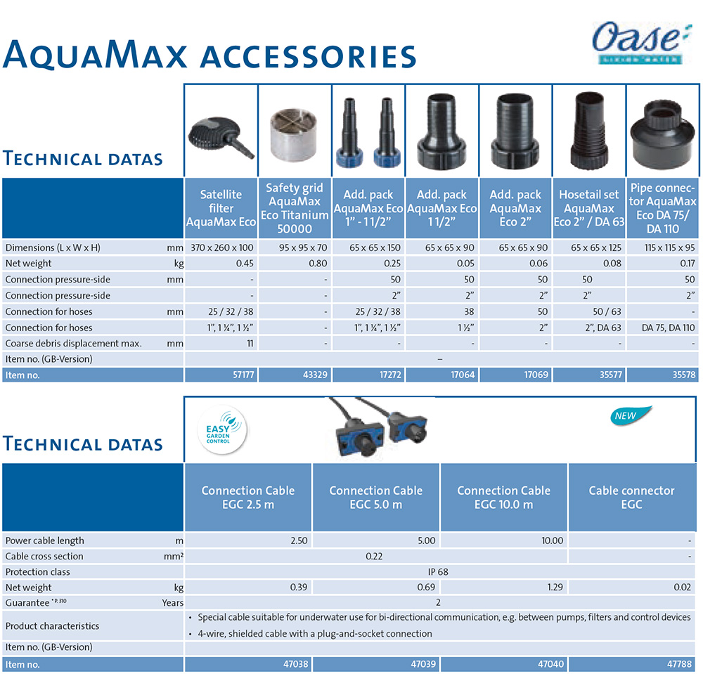 Oase Aquamax accessories