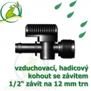 Vzduchovací (hadičkový) kohout pro 12-13 mm, s externím závitem 1/2