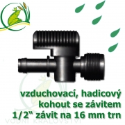 Vzduchovací (hadičkový) kohout pro 16 mm, s externím závitem 1/2