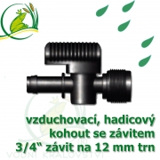 Vzduchovací (hadičkový) kohout pro 12-13 mm, s externím závitem 3/4