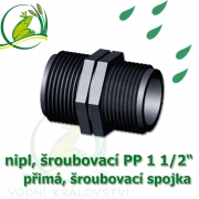 nipl 1 1/2, jezírková PP spojka přimá, šroubení externí 1 1/2
