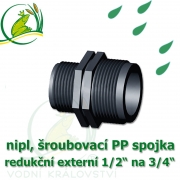 nipl 1/2 na 3/4, jezírková PP spojka redukce, šroubení externí 1/2 na externí 3/4