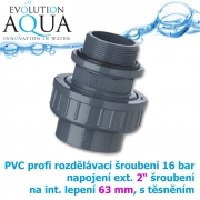PVC šroubení, rozpojitelné, profi 16 bar, externí závit 2 na 63 mm interní lepení
