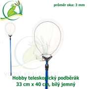 Hobby teleskopický podběrák ovál 33 x 40 cm bílý jemný, teleskopická tyč cca 1-2,2 m 