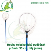 Hobby teleskopický podběrák kulatý 35 cm bílý jemný, teleskopická tyč cca 1-2,2 m