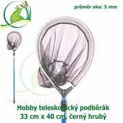 Hobby teleskopický podběrák ovál 33 x 40 cm černý hrubý, teleskopická tyč cca 1-2,2 m