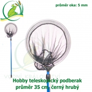 Hobby teleskopický podběrák kulatý 35 cm černý hrubý, teleskopická tyč cca 1-2,2 m