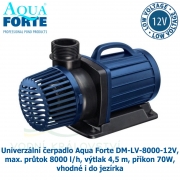 Univerzální čerpadlo Aqua Forte DM 8000 12 Volt, max. průtok 8000 l/h, výtlak 4,5 m, příkon 70W, vhodné i do jezírka (bez krabice)