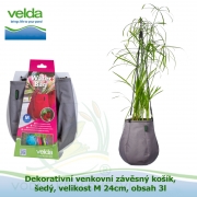 Dekorativní venkovní závěsný košík, šedý, velikost M 24cm, obsah 3l - Velda Water Bag Gray M