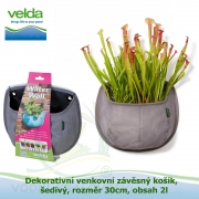 Dekorativní venkovní závěsný košík, šedivý, rozměr 30cm, obsah 2l - Velda Water Wall