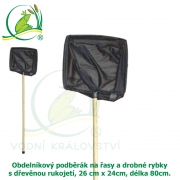 KNS profi obdelníkový podběrák na řasy a drobné rybky s dřevěnou rukojetí, 26x24cm, délka 80cm