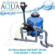 Low Press K1 Micro Bead 100 EAST 3PLUS 5 let záruka + Pure Set, profi mechanicko-biologická nízko-tlaková filtrace pro koi, chovy ryb do 36-50 m3, jezírka, biotopy 30-200 m3
