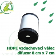 Vzduchovací HDPE válec, 80x70 mm, extra jemný 120 micron na výstupu, neomezená životnost, optimální průtok 17 litrů/min.