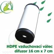 Vzduchovací HDPE válec, 160x70 mm, extra jemný 120 micron na výstupu, neomezená životnost, optimální průtok 33 litrů/min.