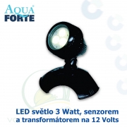 AquaForte LED světlo HP3-1, 1 ks 3 Watt LED osvětlení jezírek a zahrad s auto-senzorem ON/OFF, včetně trafa a kabelu, cca 7,5 m