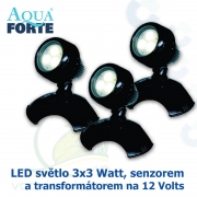 AquaForte LED světlo HP3-3, 3 ks 3 Watt LED osvětlení jezírek a zahrad s auto-senzorem ON/OFF, včetně trafa a kabelů, cca 17,5 m