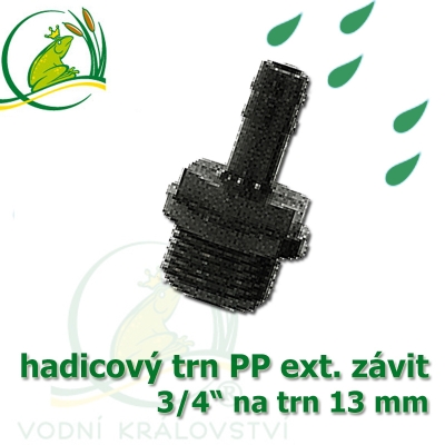 Trn přimý PP, závit ext. 3/4" na 12-13 mm