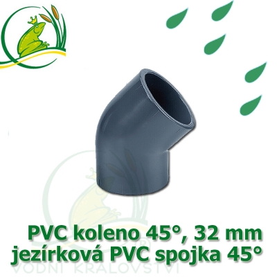 PVC koleno 45°, 32 mm, jezírková spojka 45°, lepení/lepení