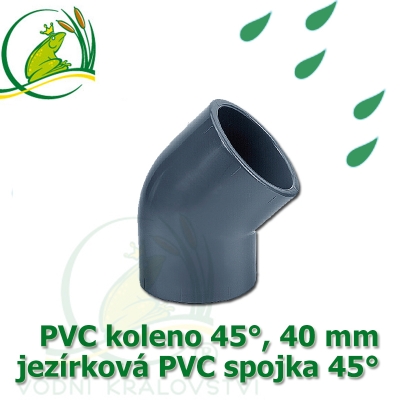 PVC koleno 45°, 40 mm, jezírková spojka 45°, lepení/lepení