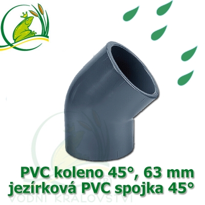 PVC koleno 45°, 63 mm, jezírková spojka 45°, lepení/lepení