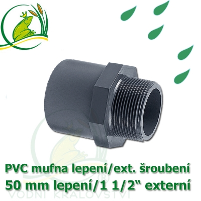 PVC spojka lepení 50 mm na 1 1/2" externí šroubení, jezírková