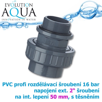 PVC šroubení rozdělávací 2 externí závit na 50 mm interní lepení