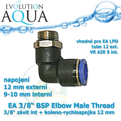 EA 3/8" BSP Elbow Male Thread 3/8" závit int + koleno-rychlospojka 12 mm