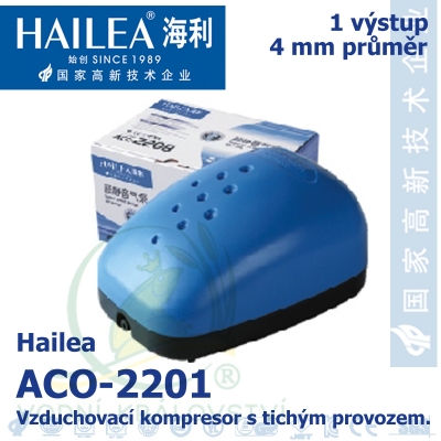 Vzduchovací kompresor tichý Hailea ACO-2201, 1,3 litrů/min, 1,8 Watt, do 40 db,