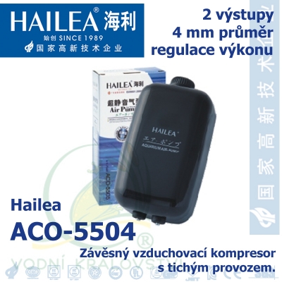 Závěsný a tichý vzduchovací kompresor Hailea ACO-5504, 4,5 l/min, 5 Watt, do 40 db,