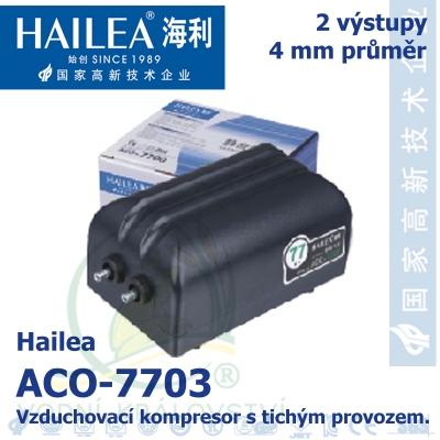 Vzduchovací kompresor tichý Hailea ACO-7703, 2x5 l/min, 5 Watt, do 40 db,