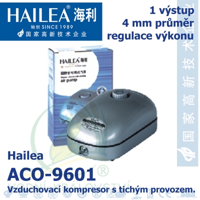 Vzduchovací kompresor tichý Hailea ACO-9601, 3,2 l/min, 2 Watt, do 40 db,