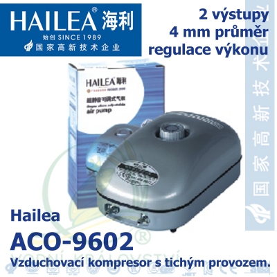 Vzduchovací kompresor tichý Hailea ACO-9603, 7,2 l/min, 5 Watt, do 40 db,