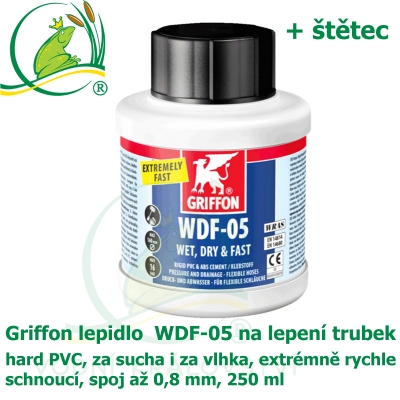 Griffon lepidlo  WDF-05 na trubky, hard PVC, za sucha i za vlhka, extrémně rychle schnoucí, spoj až 0,8 mm, 250 ml + štětec