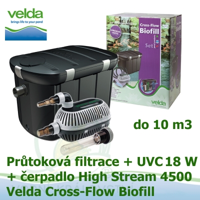 Průtoková filtrace Velda Cross-Flow Biofill set, UVC lampa 18 Watt, čerpadlo High Stream 4500 pro jezírka do 10 m3