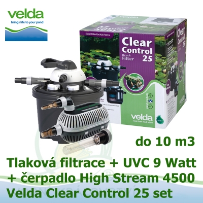 Tlaková filtrace Velda Clear Control 25 Set, UVC lampa 9 Watt, čerpadlo High Stream 4500 pro jezírka do 10 m3