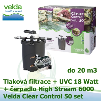 Tlaková filtrace Velda Clear Control 50 Set, UVC lampa 9 Watt, čerpadlo High Stream 6000 pro jezírka do 20 m3