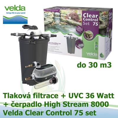 Tlaková filtrace Velda Clear Control 75 Set, UVC lampa 39 Watt, čerpadlo High Stream 8000 pro jezírka do 30 m3 