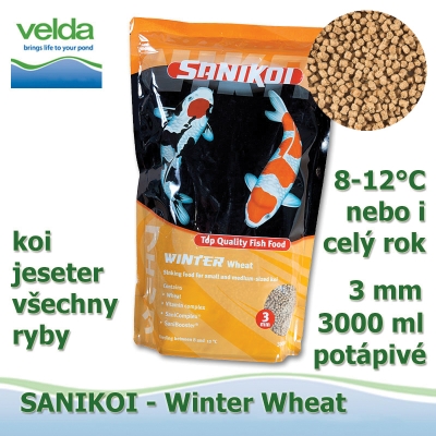 SaniKoi Winter Wheat Food 3 mm, koi, jeseter pro všechny ryby, po celý rok, 3000 ml