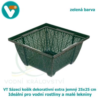 Sázecí košík dekorativní extra jemný 25x25 cm, zelený, pro vodní rostliny a malé lekníny.
