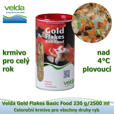 Gold Flakes Basic Food 230 g/2500 ml, od 4°C, vločky, celoroční krmivo pro všechny druhy ryb