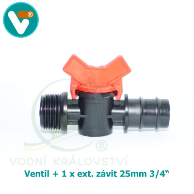 Ventil + 1 x ext. závit 20mm 3/4 Inch