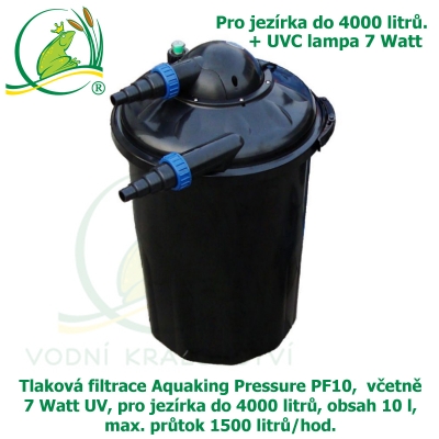 Tlaková filtrace Aquaking Pressure PF10,  včetně 7 Watt UV, pro jezírka do 4000 litrů, obsah 10 l, max. průtok 1500 litrů/hod. - Výprodej