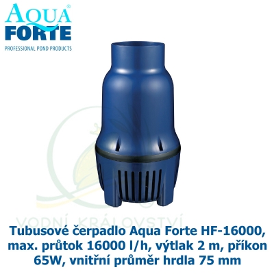 Tubusové čerpadlo Aqua Forte HF-16000, max. průtok 16000 l/h, výtlak 2 m, příkon 65W, vnitřní průměr hrdla 75 mm