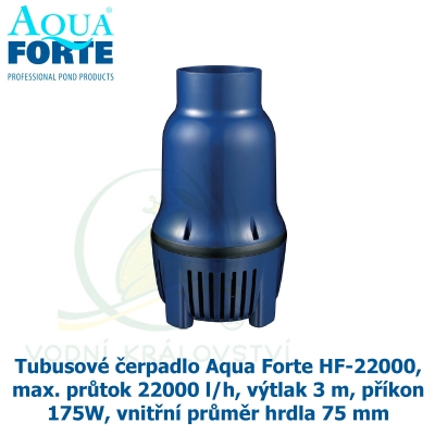 Tubusové čerpadlo Aqua Forte HF-22000, max. průtok 22000 l/h, výtlak 3 m, příkon 175W, vnitřní průměr hrdla 75 mm