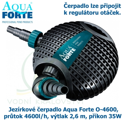 Jezírkové čerpadlo Aqua Forte O-4600, průtok 4600l/h, výtlak 2,6 m, příkon 35W