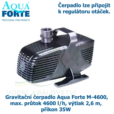 Gravitační čerpadlo Aqua Forte M-4600, max. průtok 4600 l/h, výtlak 2,6 m, příkon 35W