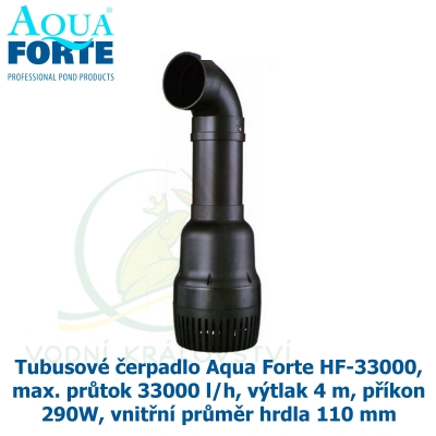 Tubusové čerpadlo Aqua Forte HF-33000, max. průtok 33000 l/h, výtlak 4 m, příkon 290W, vnitřní průměr hrdla 110 mm
