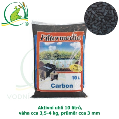 Aktivní uhlí 10 litrů, cca 3,5-4 kg, průměr cca 3 mm