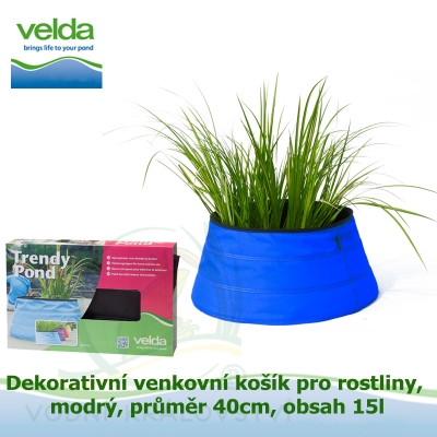 Dekorativní venkovní košík pro rostliny, modrý, průměr 40cm, obsah 15l - Velda Trendy Pond